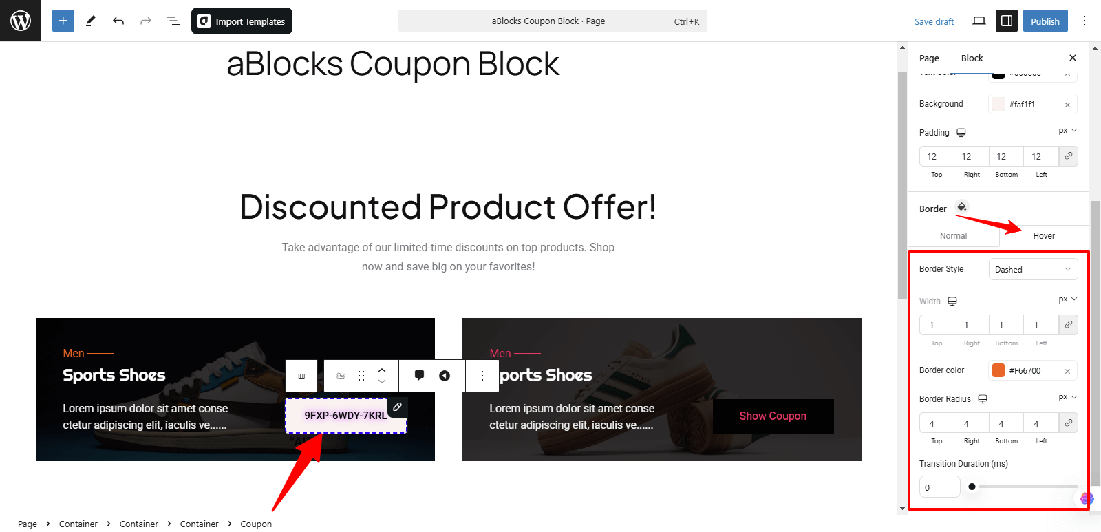 Customize the Border Hover option