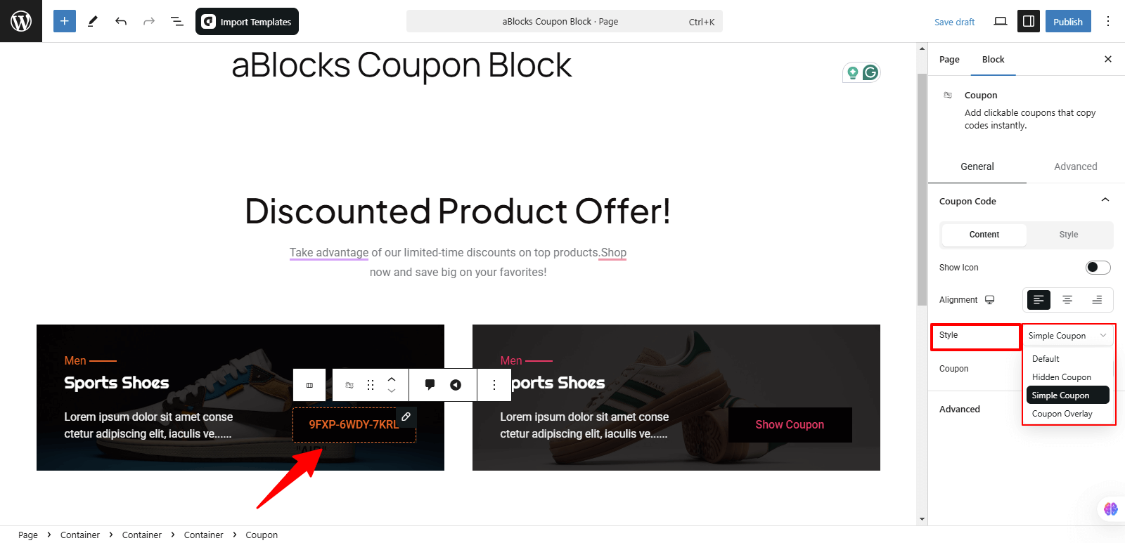 Customize the Coupon style option