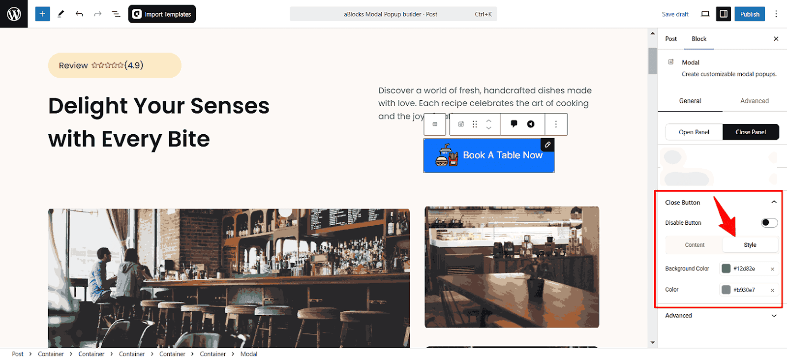 Customize the Close Button Style option