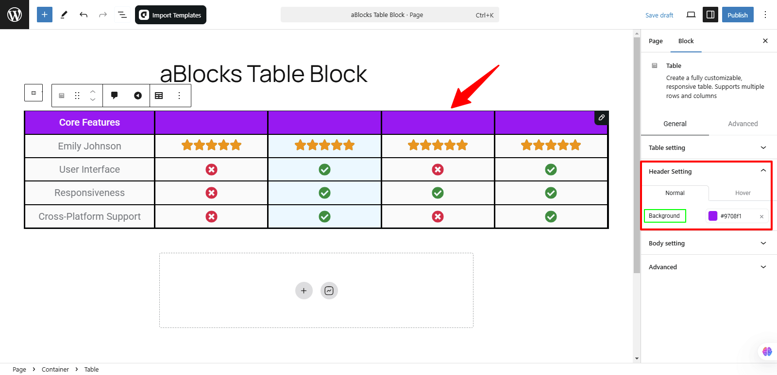 Customize the Heading Setting sections 