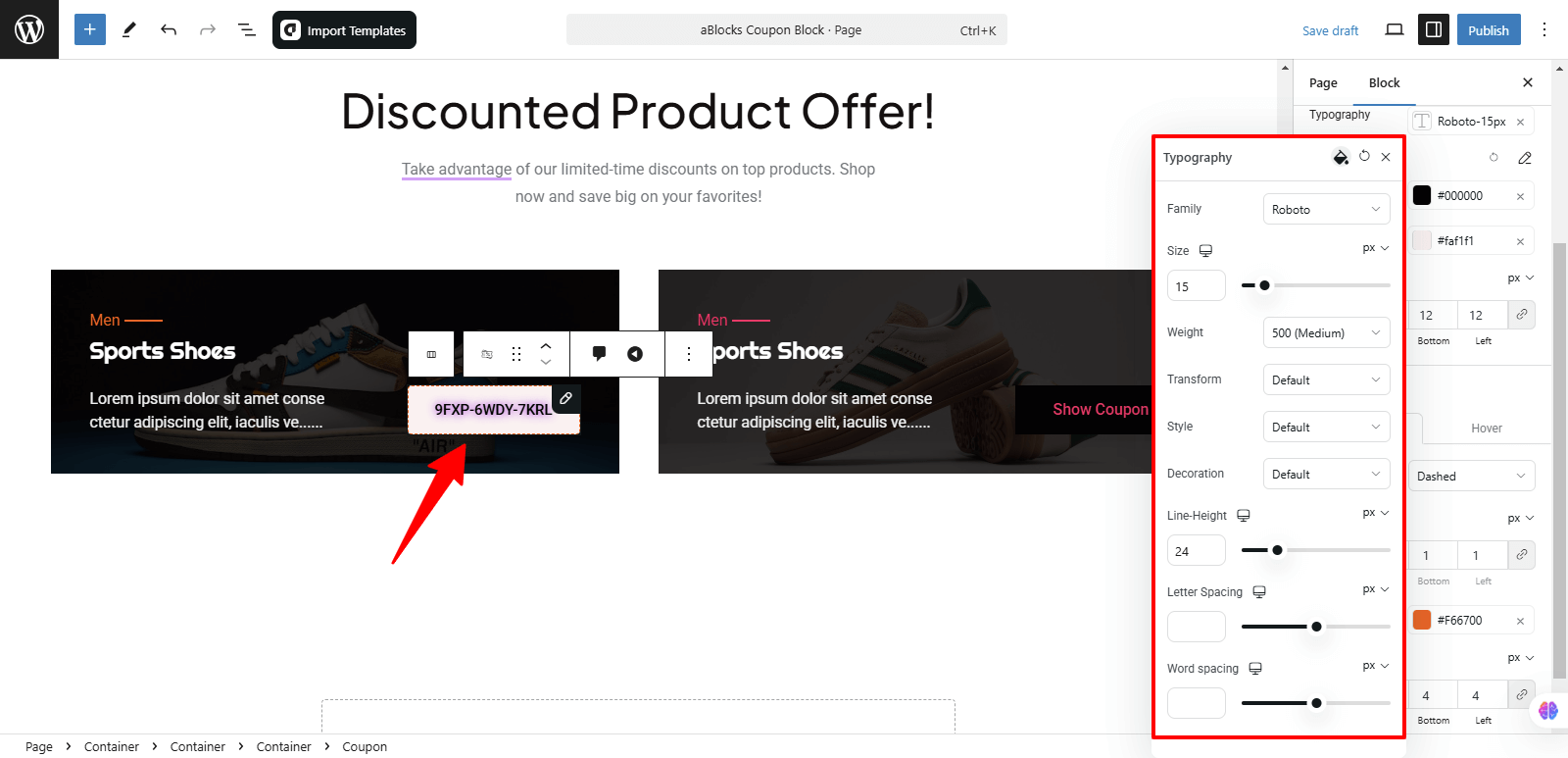 Customize the Typography option