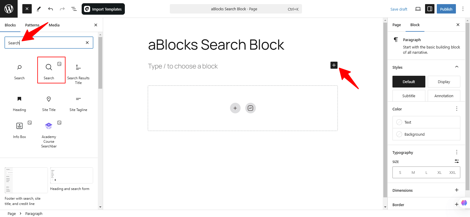 Add the aBlocks Search Block