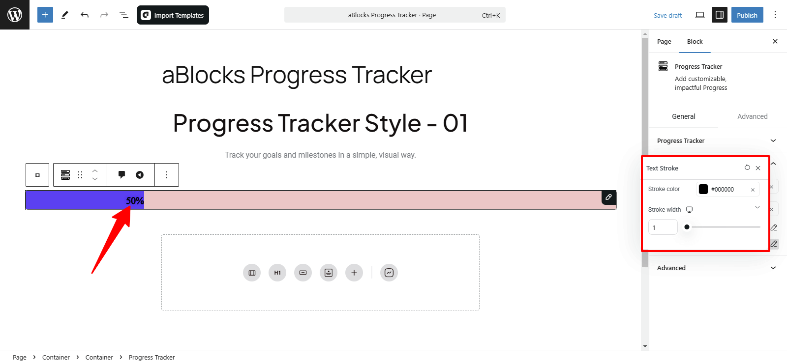 Customize the Text Stroke section.