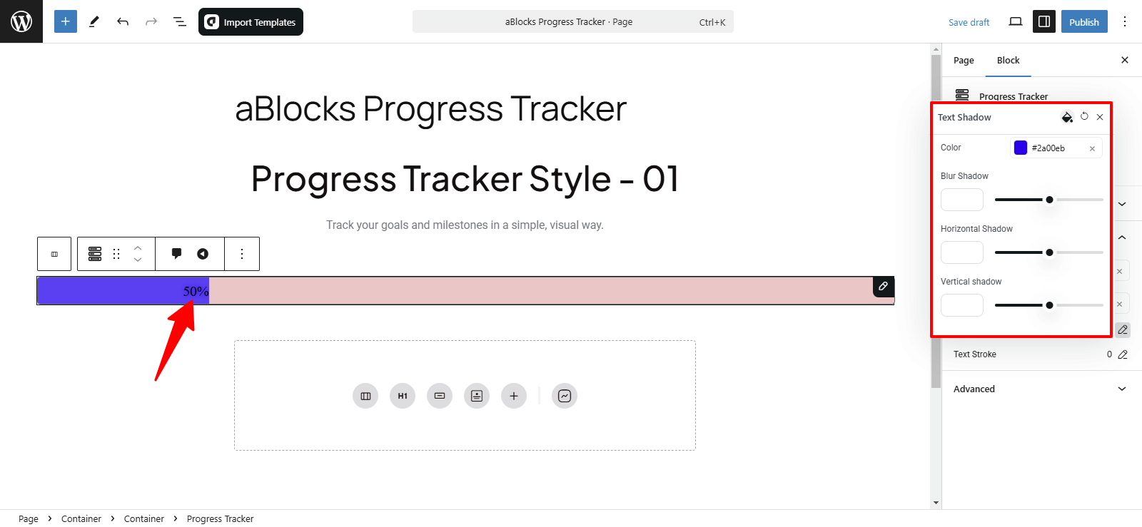 Customize the Text Shadow section.