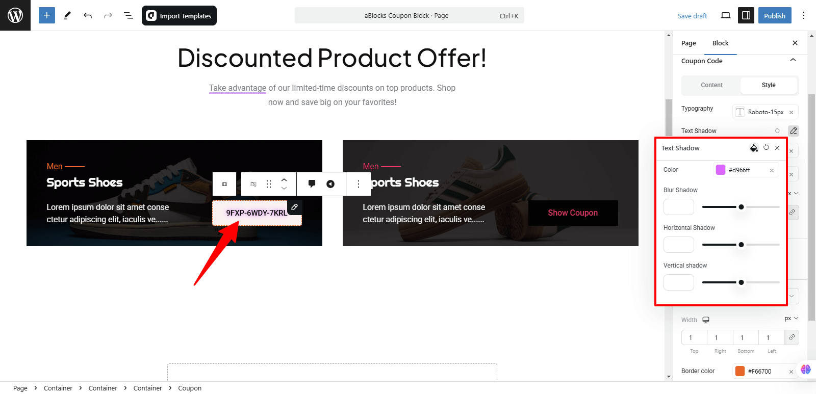 Customize the text shadow option