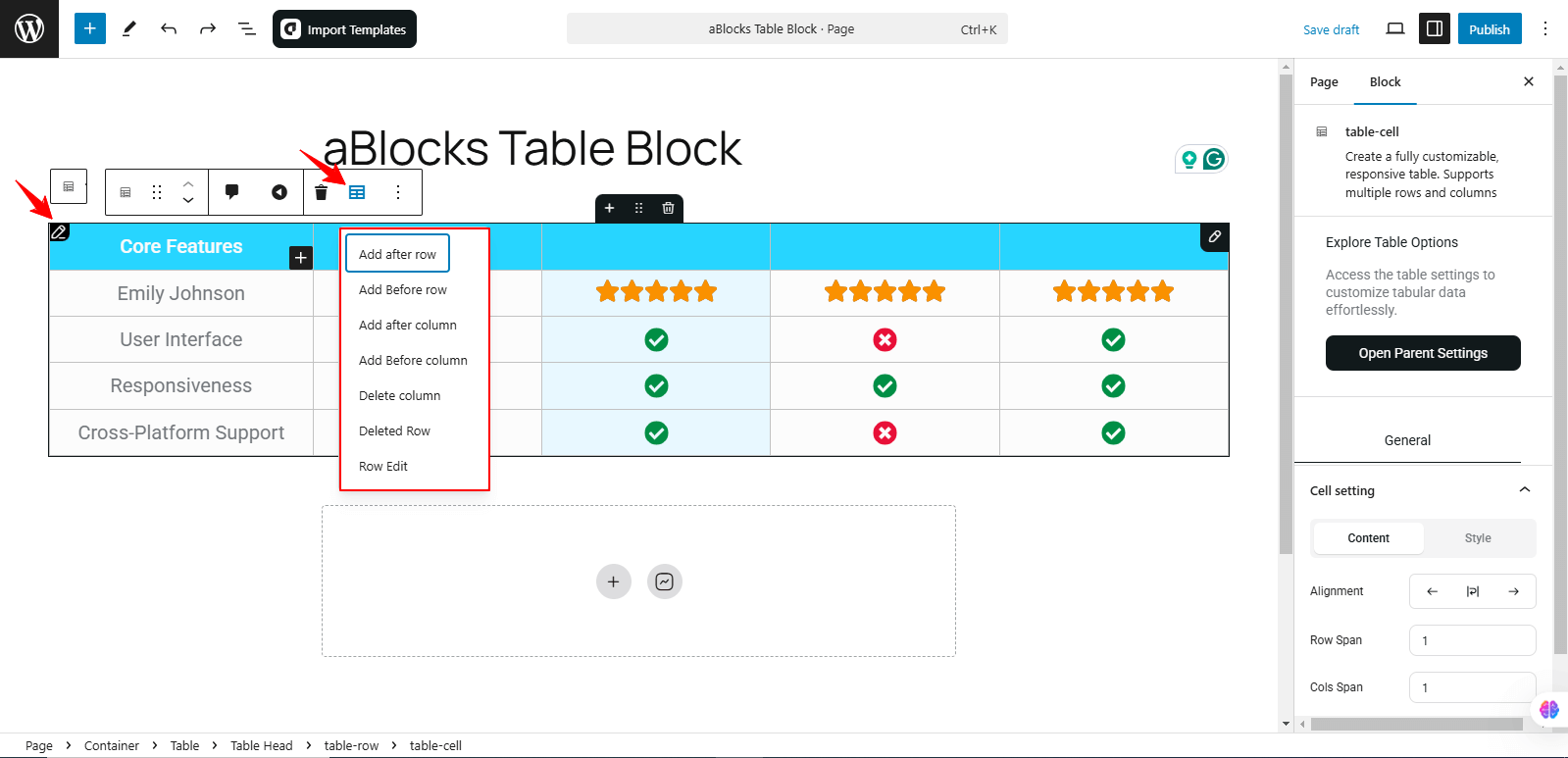 Customize the Row Edit options