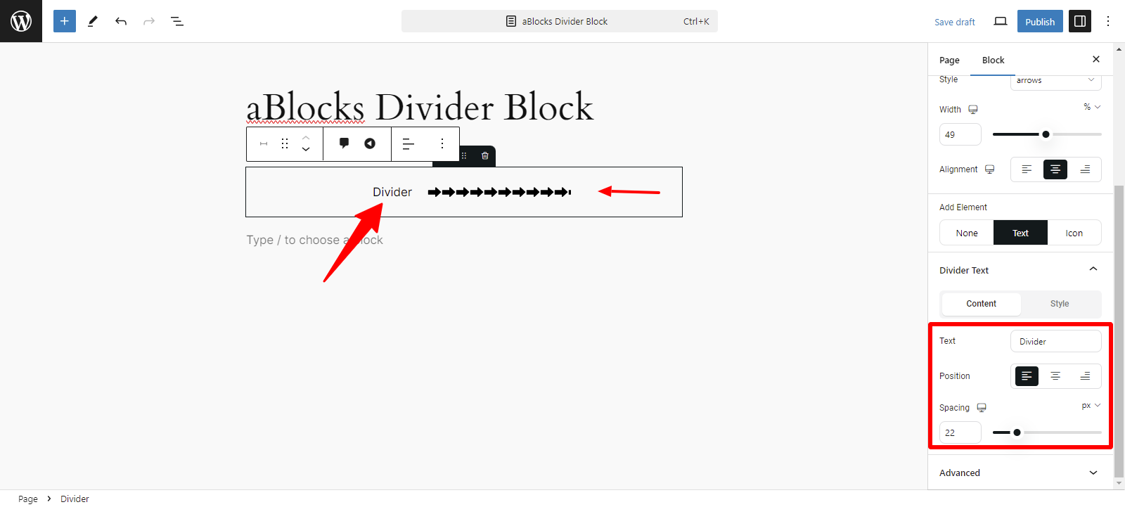 Customize the Text, Position and Spacing options