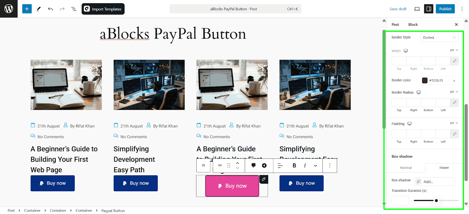 Customize the Button Color & Button Border options