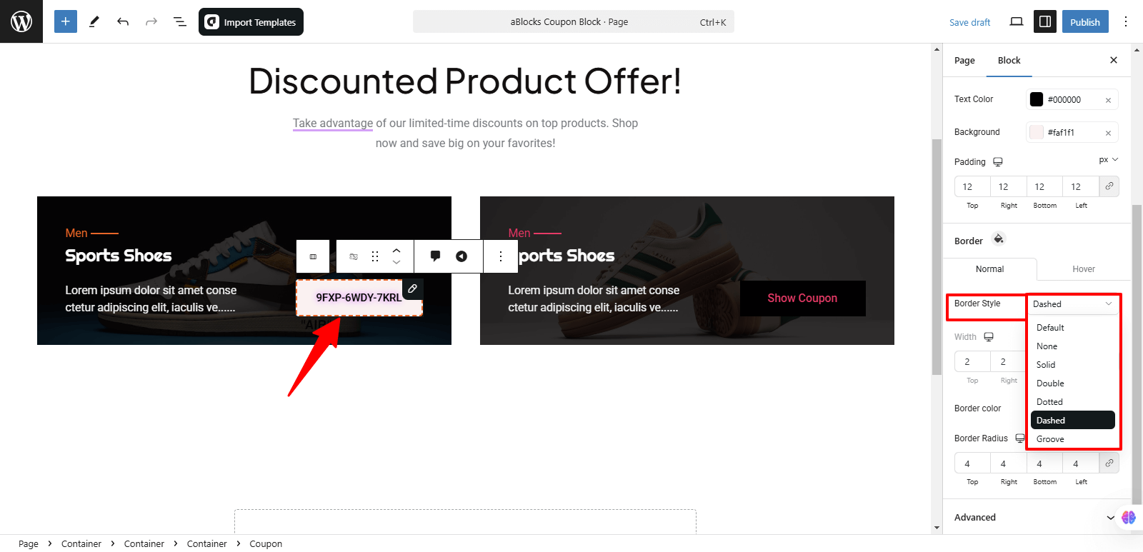Customize the Border style option