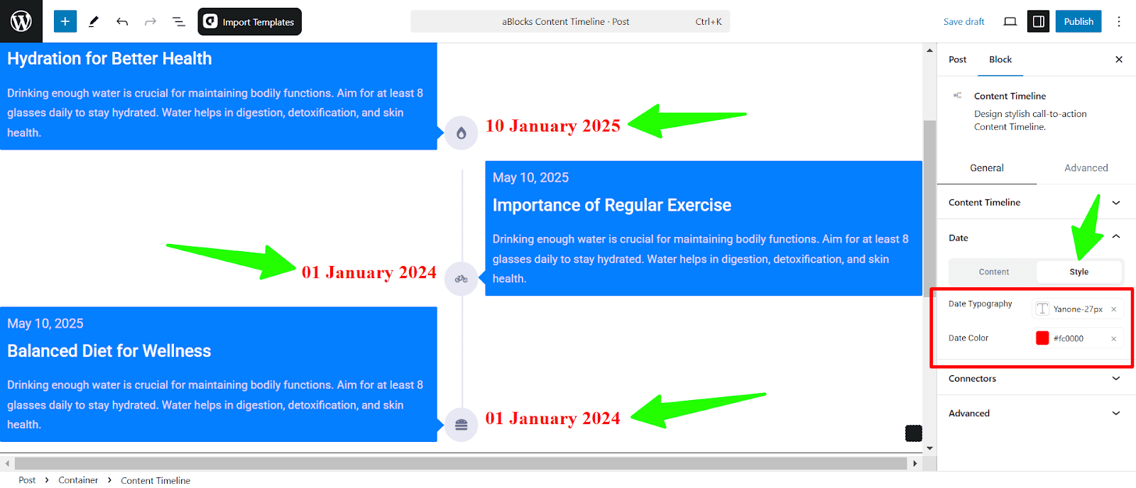 Customize the Style options of the Date section