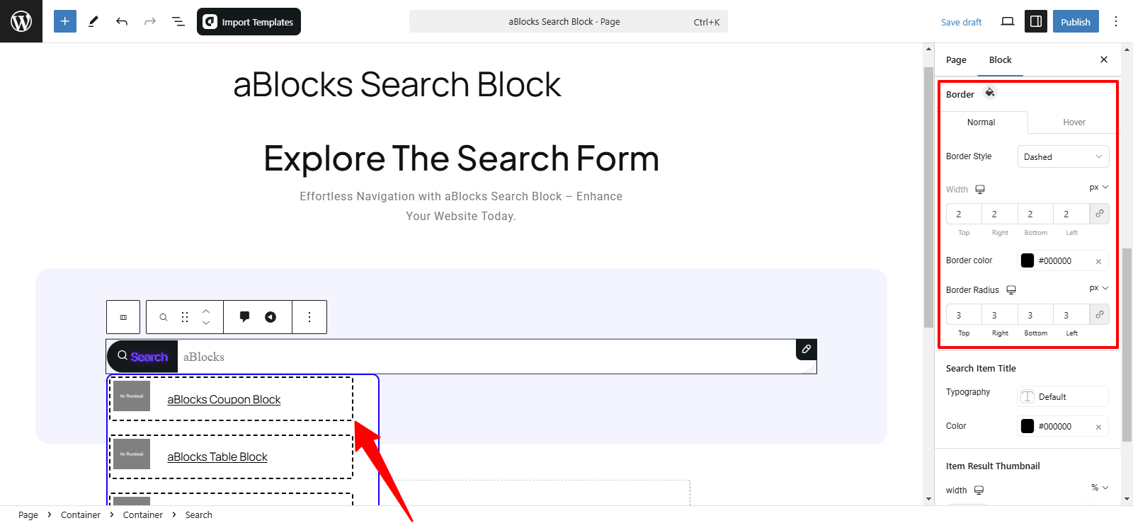 Search Result Item Border Customization