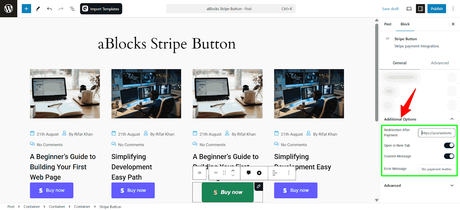 Customize the Additional Options