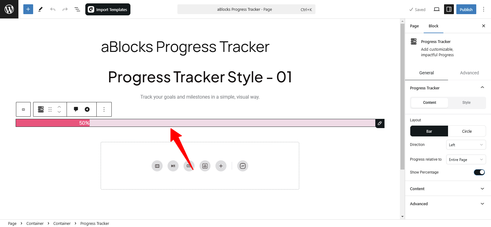 Add aBlocks Progress Tracker Block.