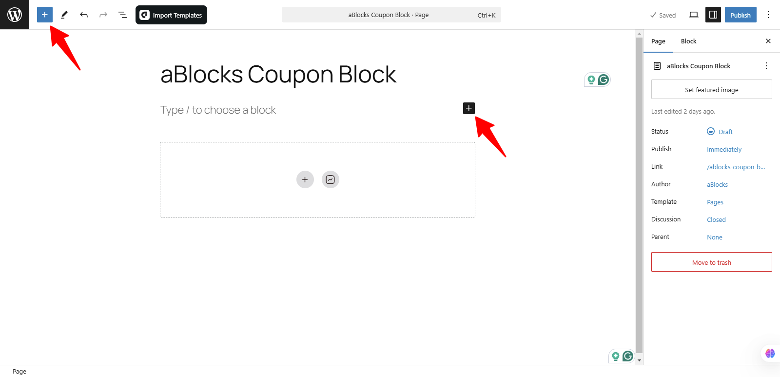 Add aBlocks Coupon Block