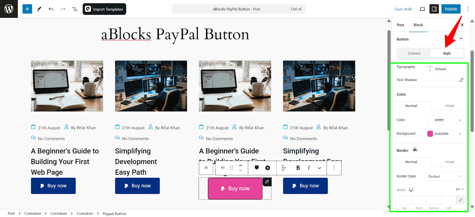 Customized the Style options of the Button section.