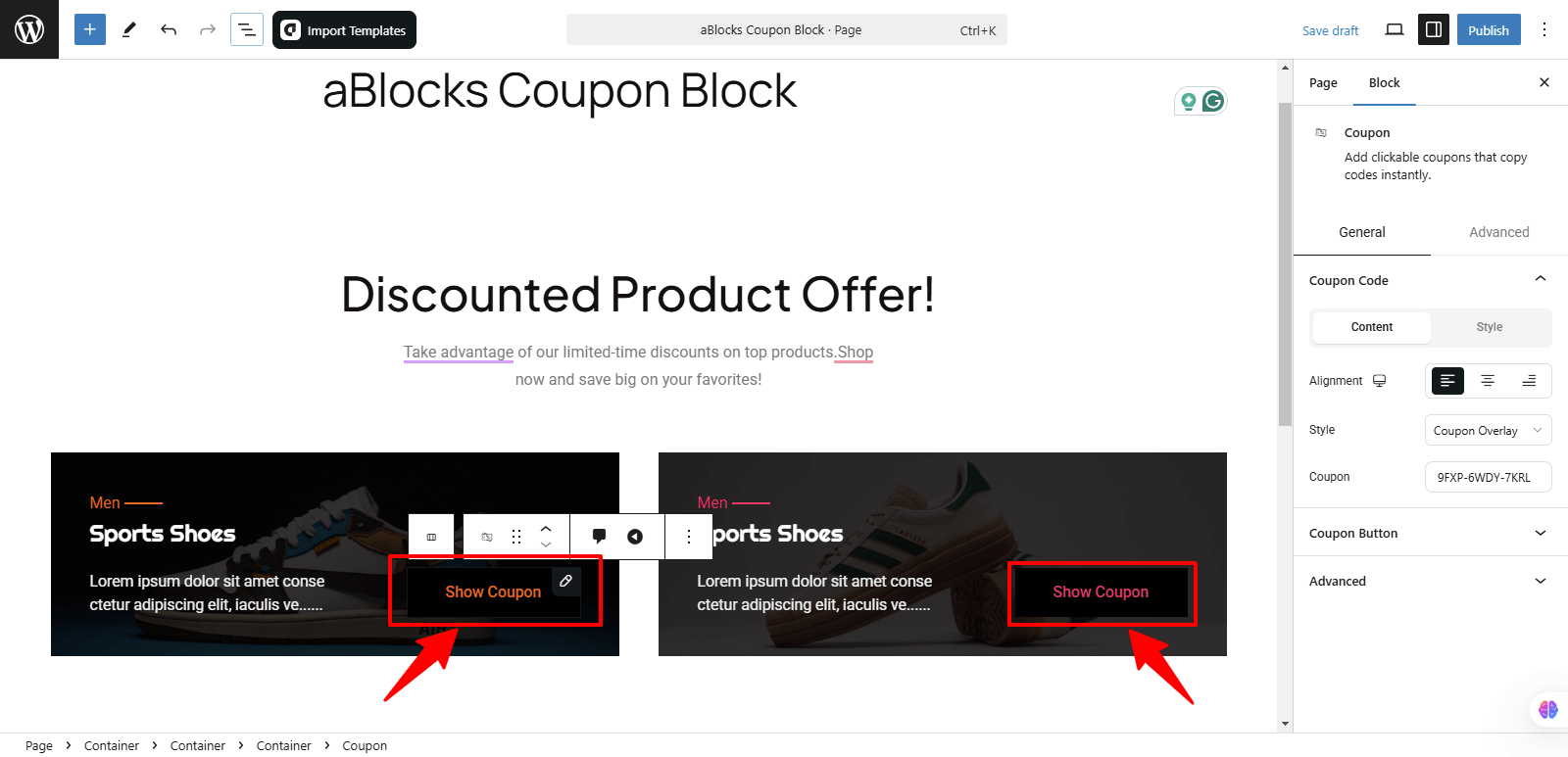 Add aBlocks Coupon Block