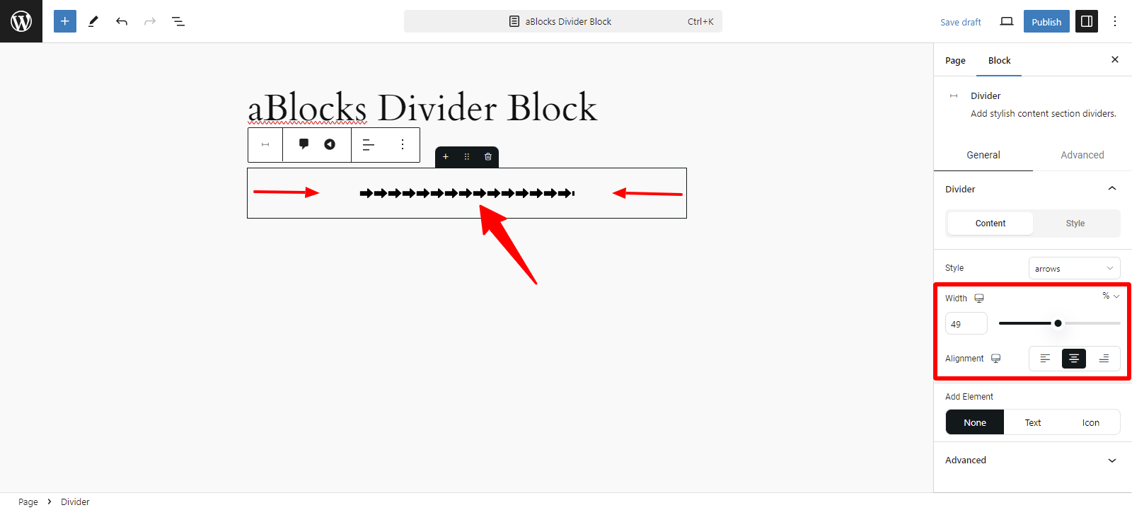 Customize the Width and Alignment options