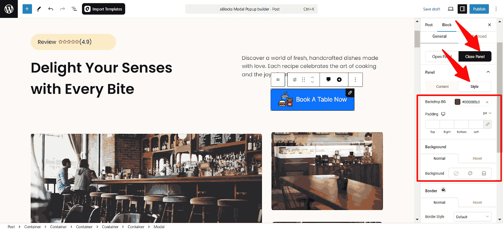 Customize the Close Panel Style option