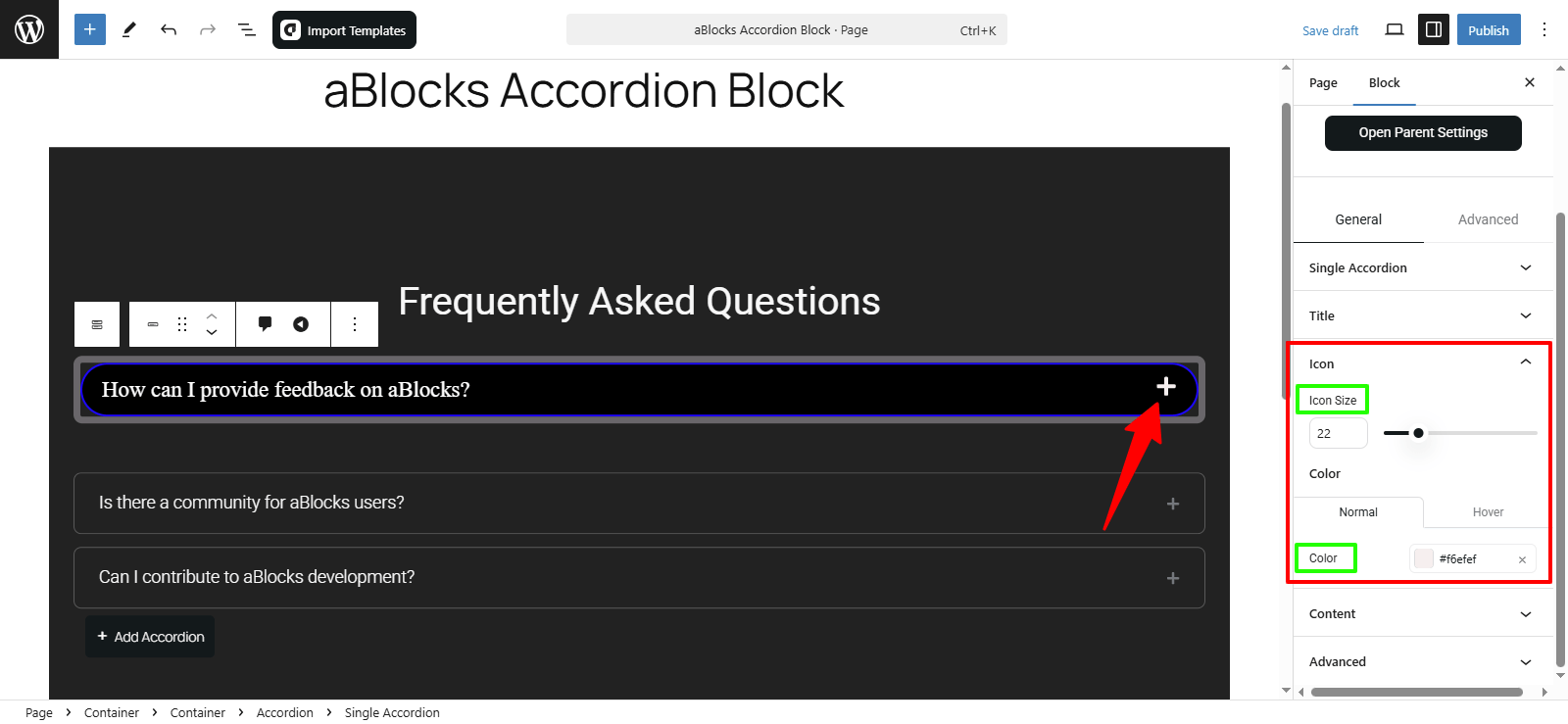 Customize the Icon sections