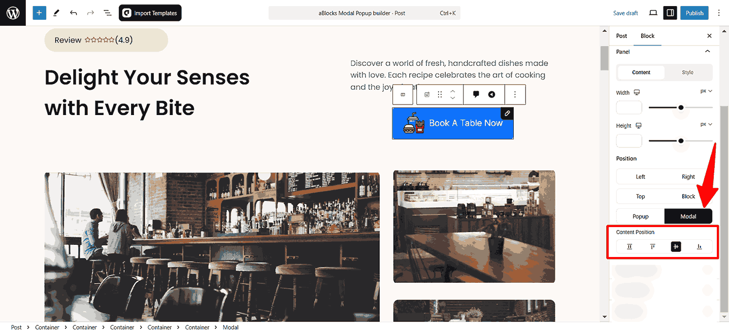 Customize the Modal option