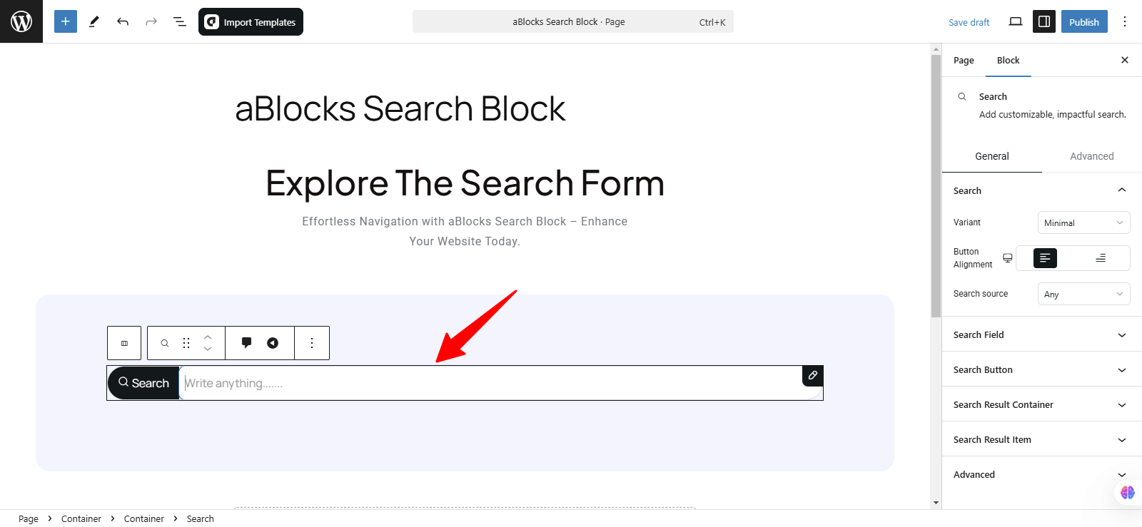 Added the aBlocks Search Block