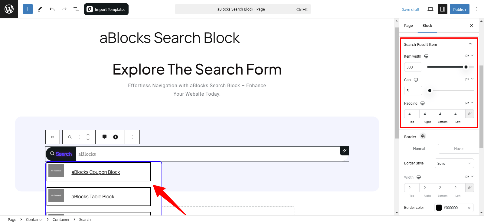 Customize the Search Result Item sections