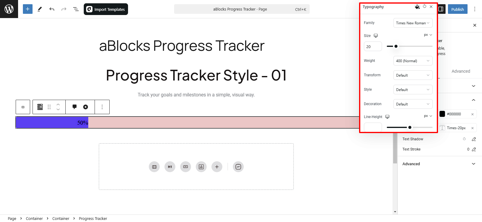 Customize the Typography sections