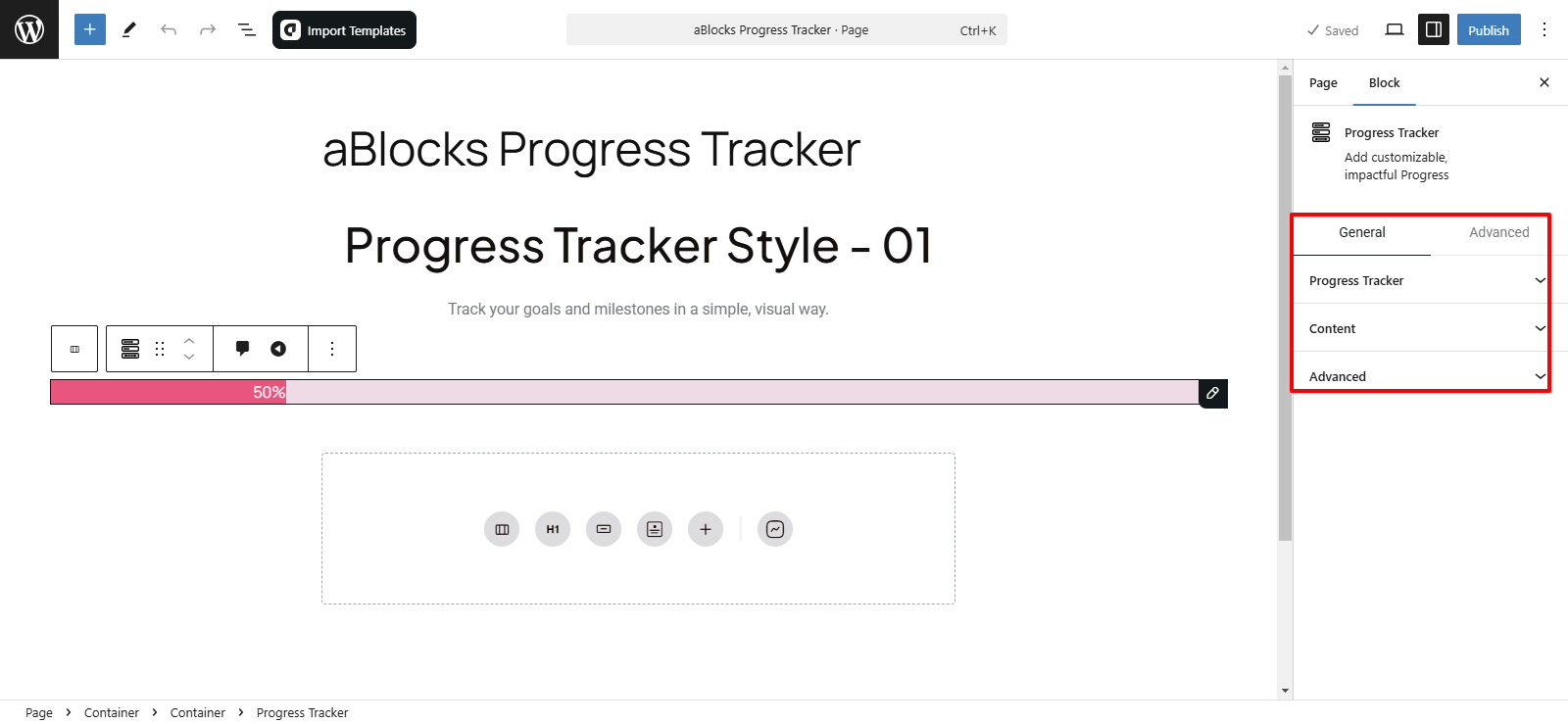 Customize the aBlocks Progress Tracker Block