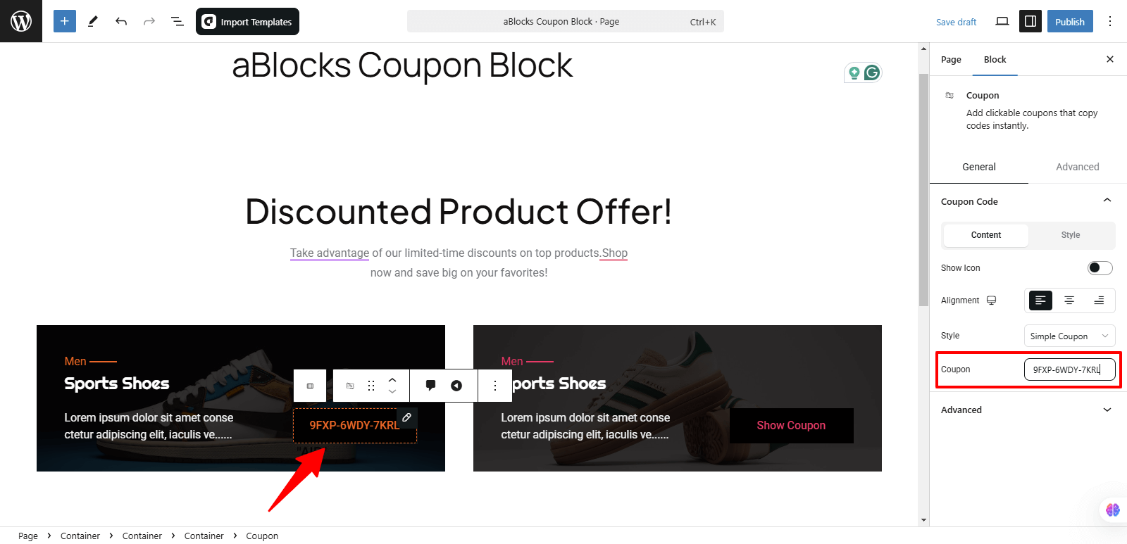 Customize the Coupon option