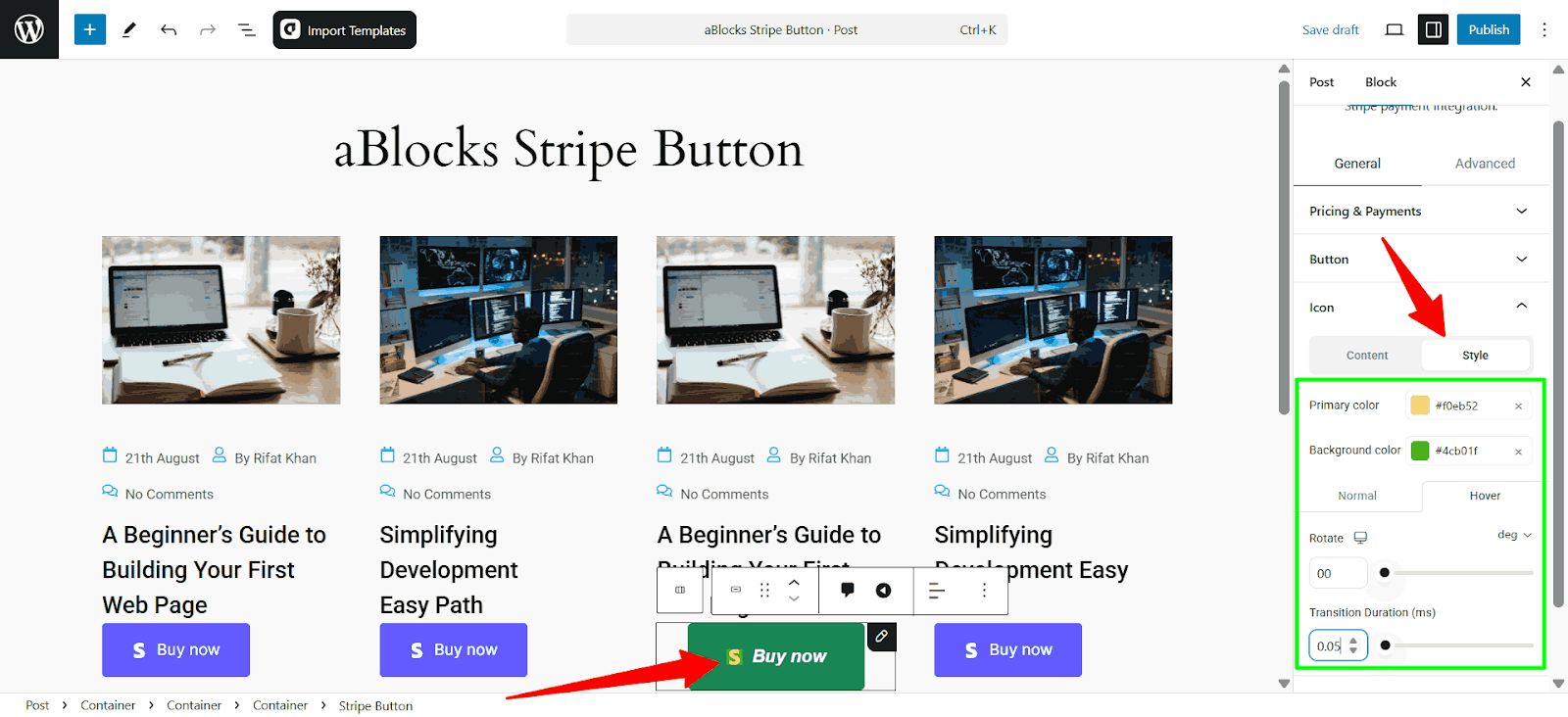 Customize the Style options of the Icon section.