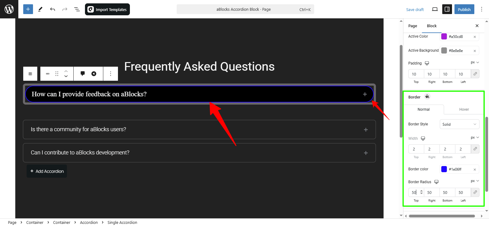 Customize the Border options