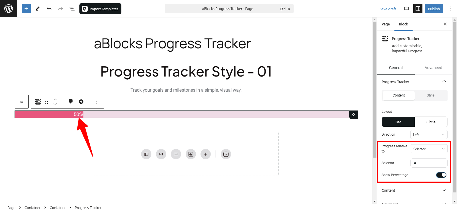 Customize the Progress Relative To options