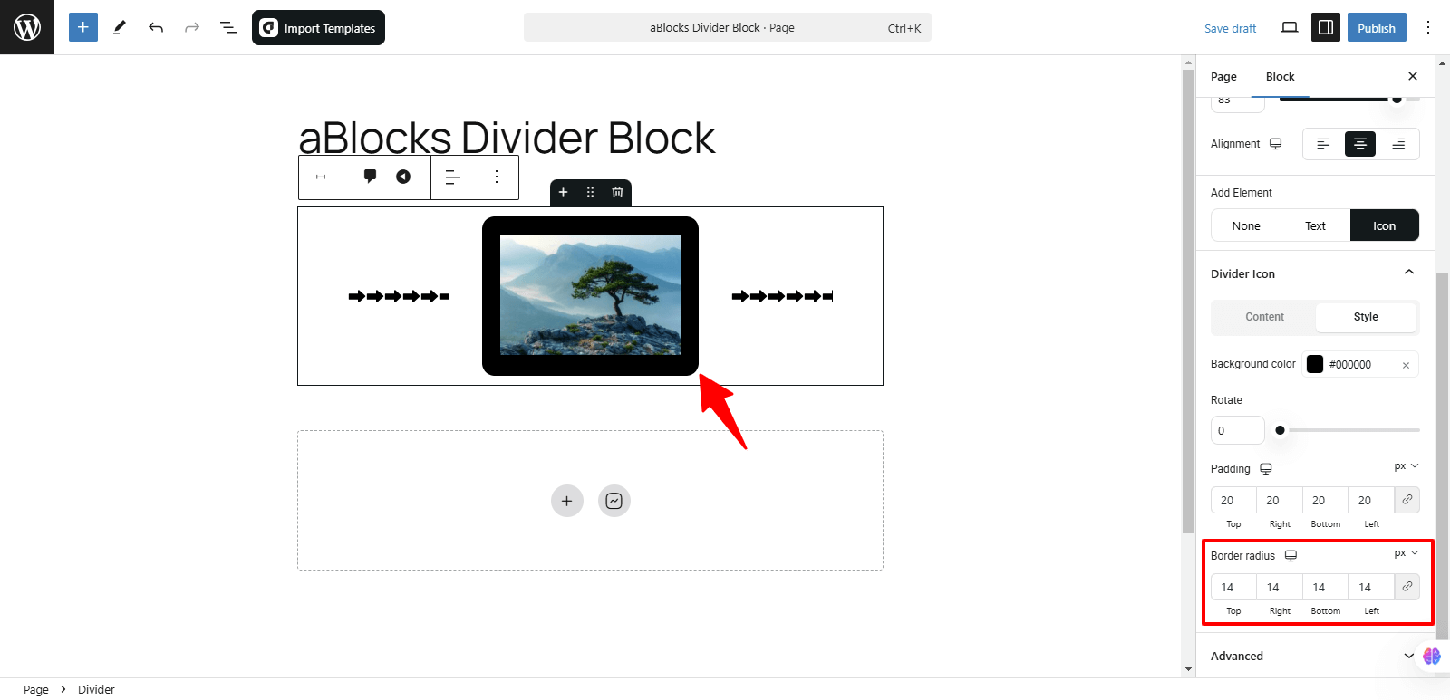 Customize the Border radius option