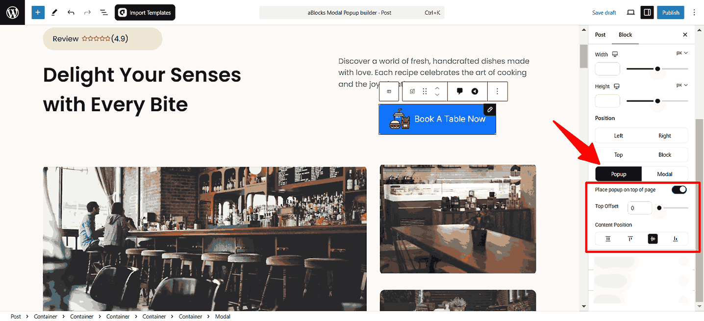 Customize the Popup option