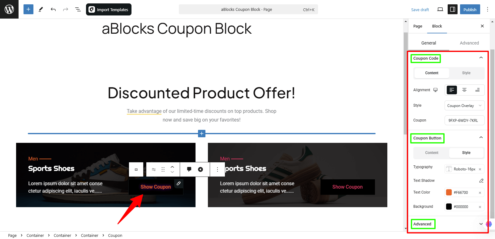 Customize the aBlocks Coupon Block