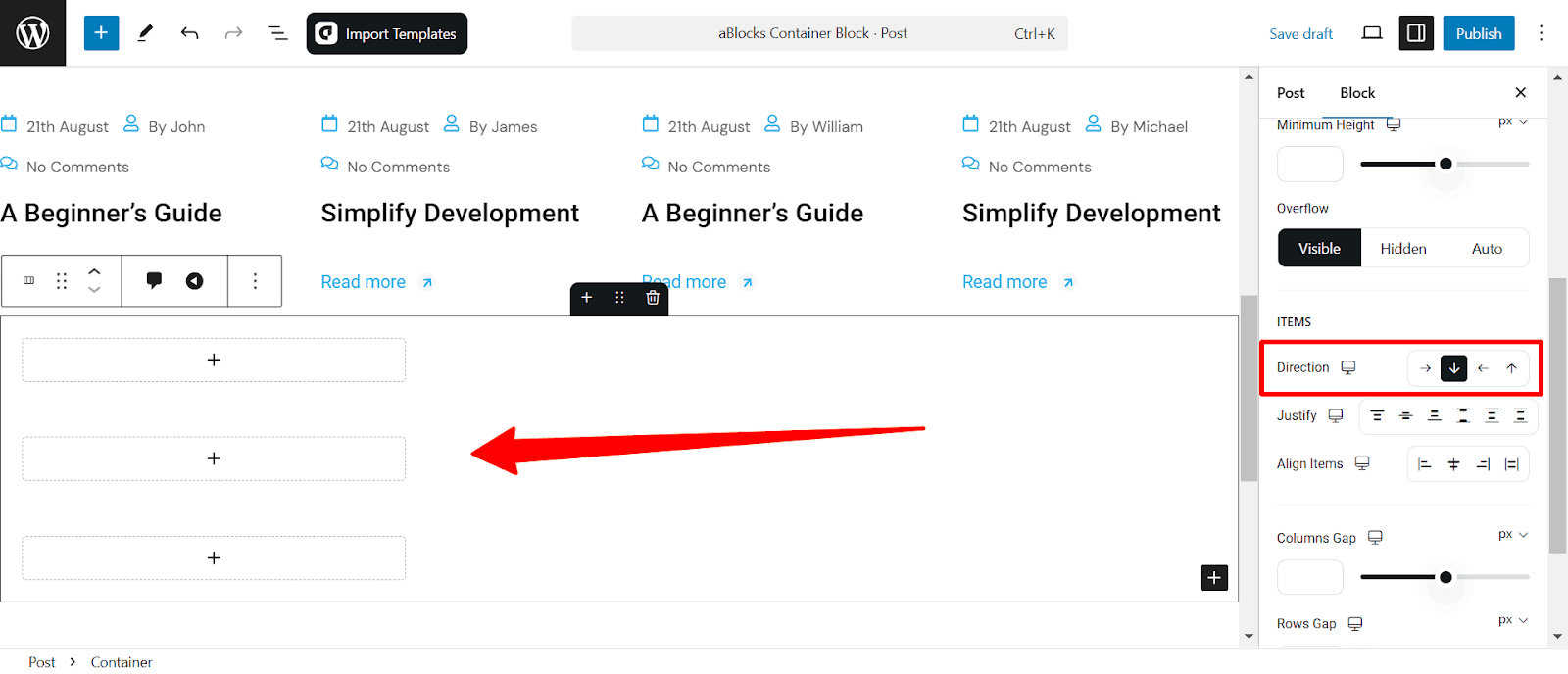 Customize the Direction option