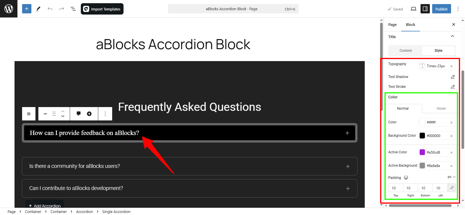 Customize the Color options