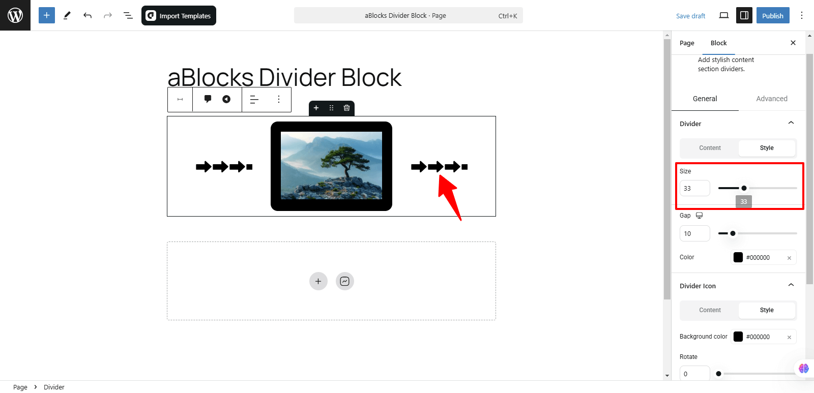 Customize the Size option