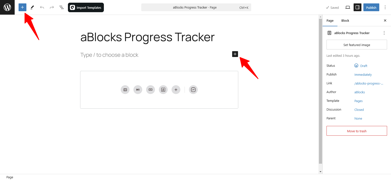 Adding the aBlocks Progress Tracker Block