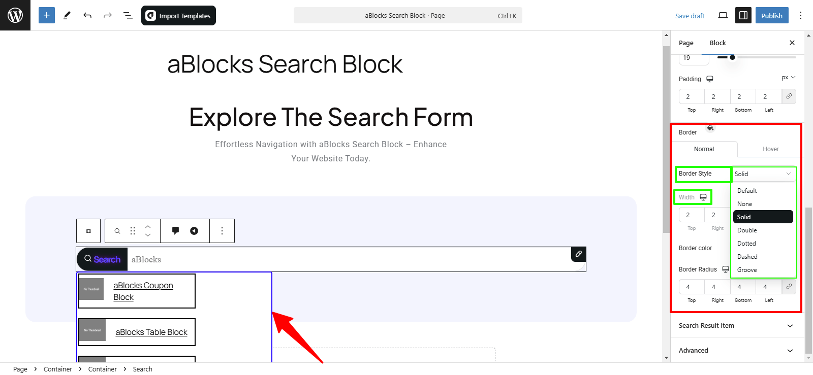 Customize the Border options