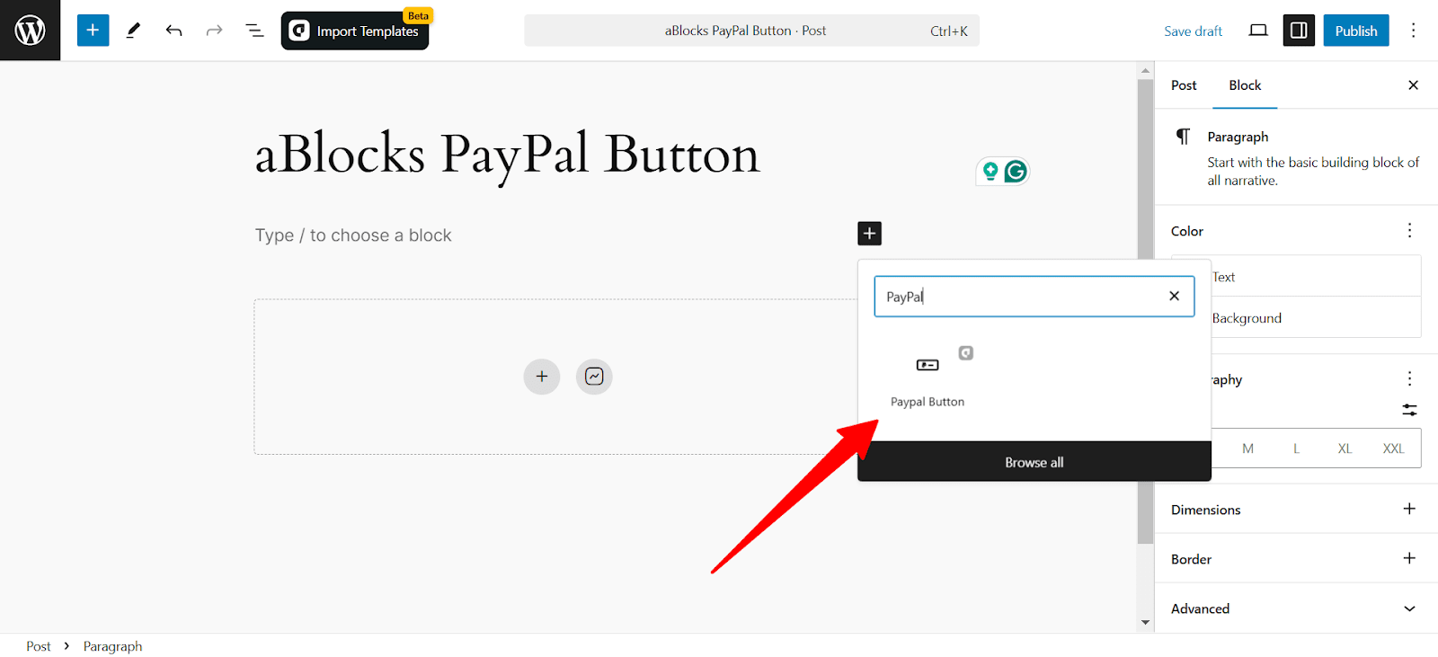 Add aBlocks PayPal Button
