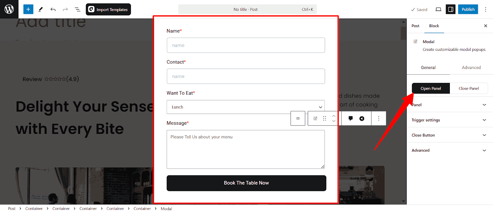 Customize the Open Panel section