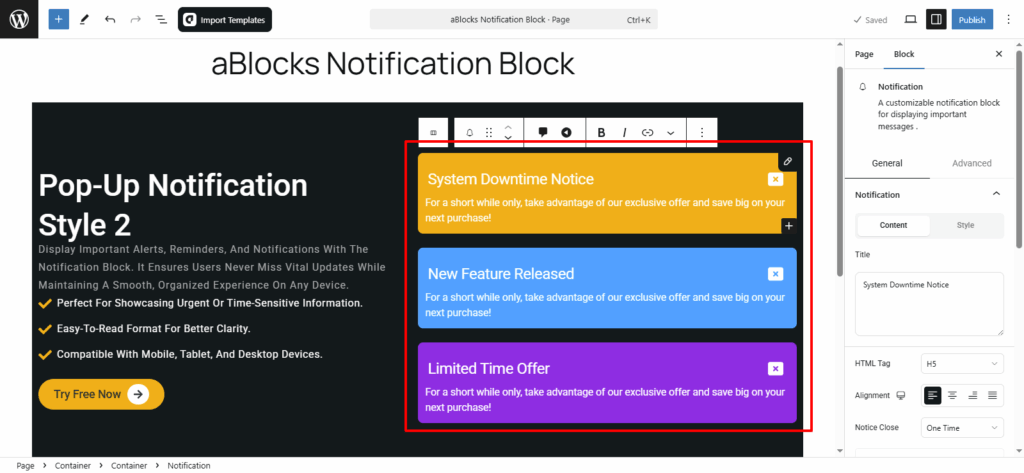 Add aBlocks Notification Block