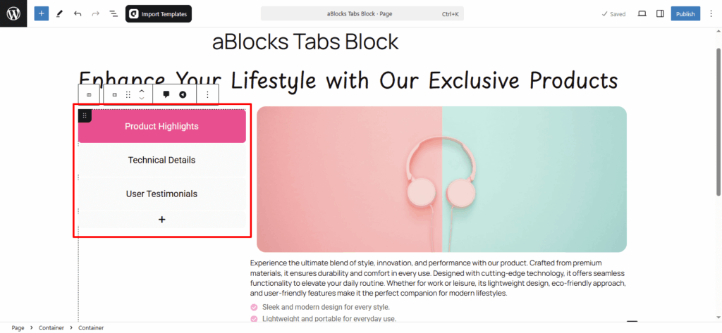  Add aBlocks Tabs Block