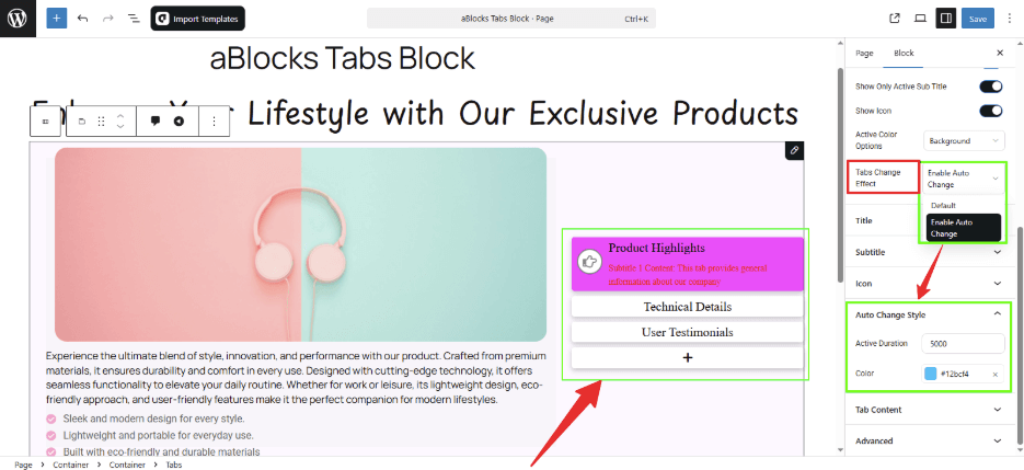 Customize the Tabs Change Effect