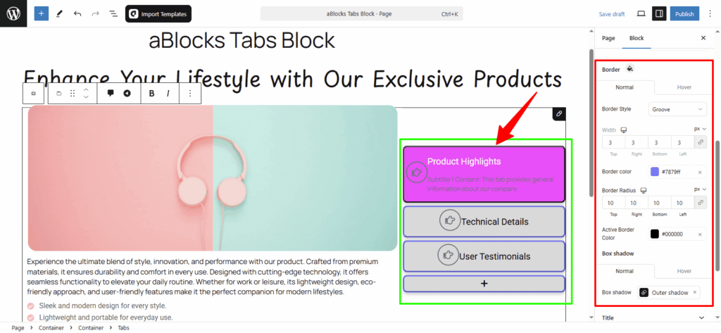 Customize the Border for tabs