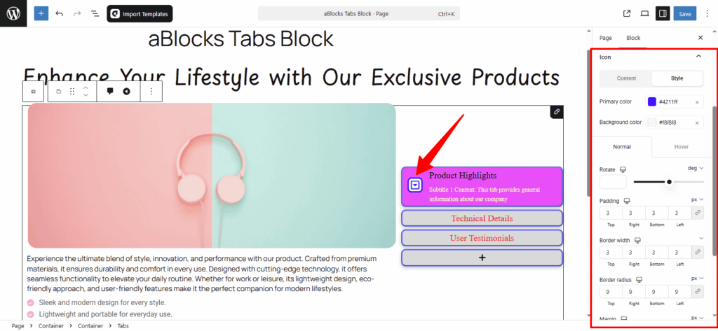 Customize the Style options in the Icon section