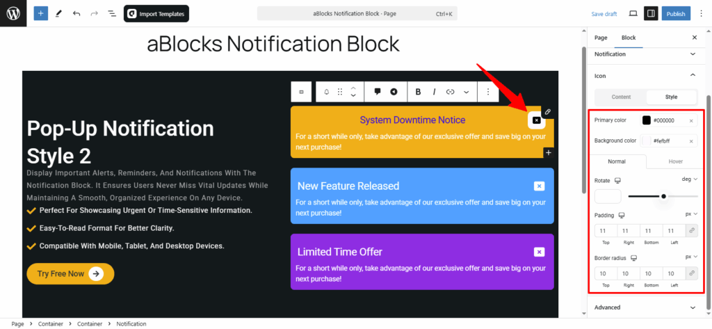 Customize the Style options in the Icon section