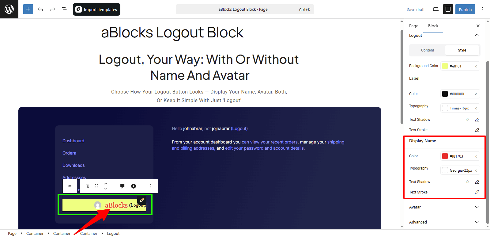 Customize the Display Name