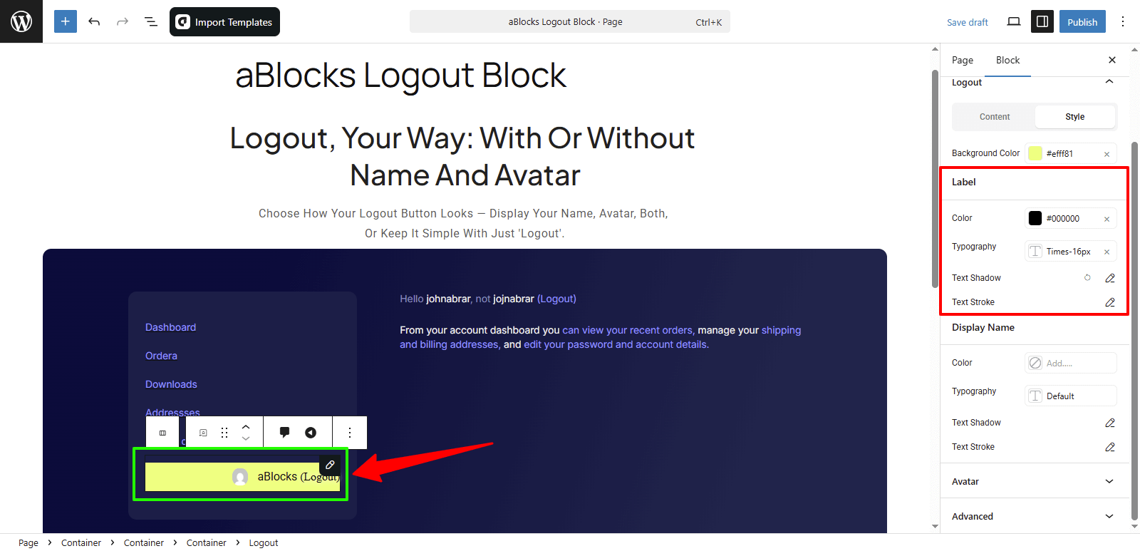 Customize the Label Section